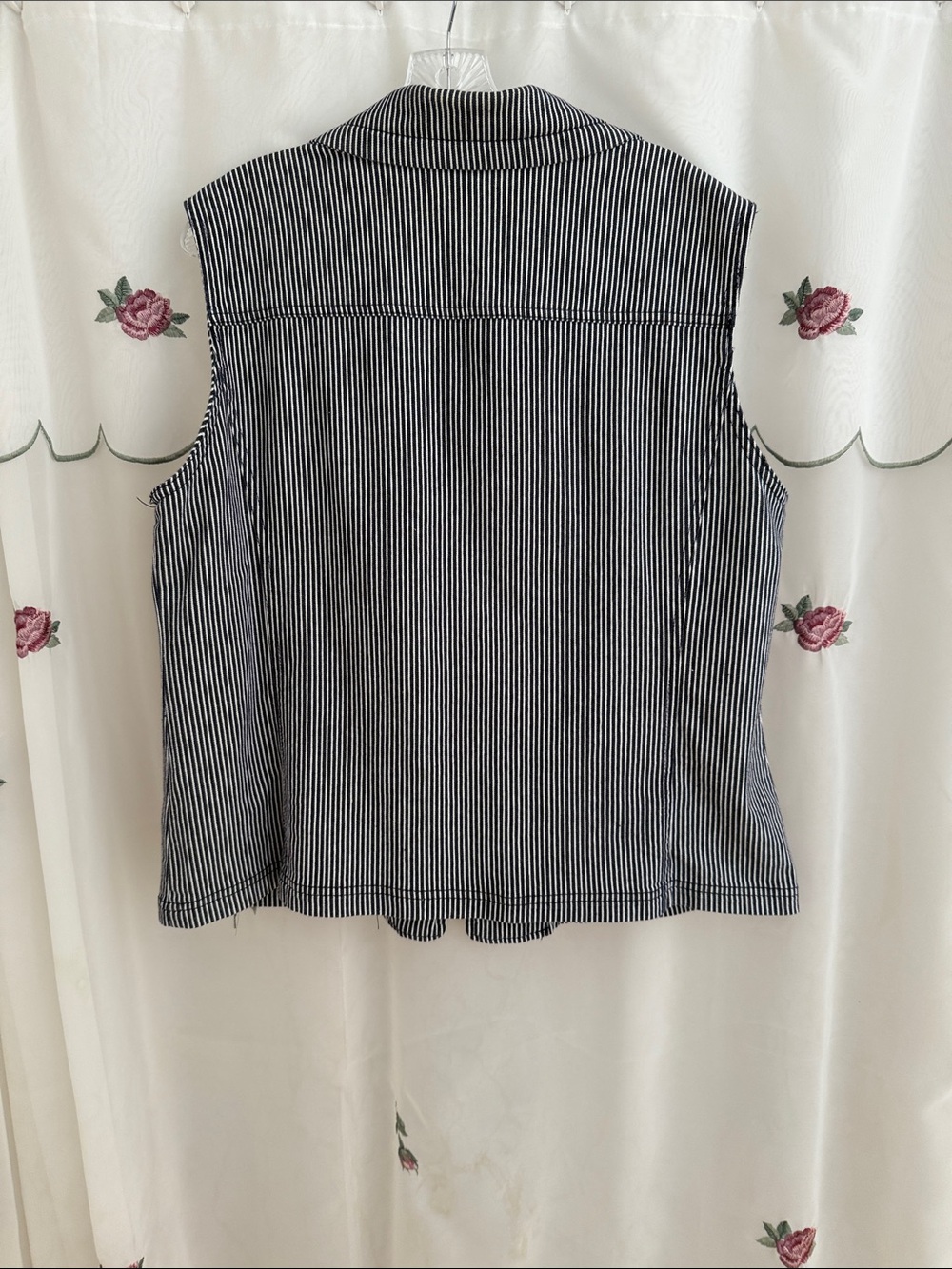 Christopher & Banks Denim Navy & White Striped Vest with Front Zipper & Pockets - Picture 3 of 3